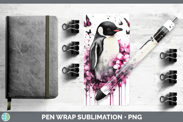 Animals Pink Drips Penguin Pen Wrap Sublimation Pen Designs