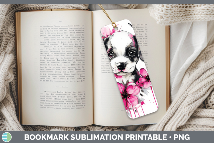 Animals Pink Drips Puppy Bookmark Sublimation Printable Desi