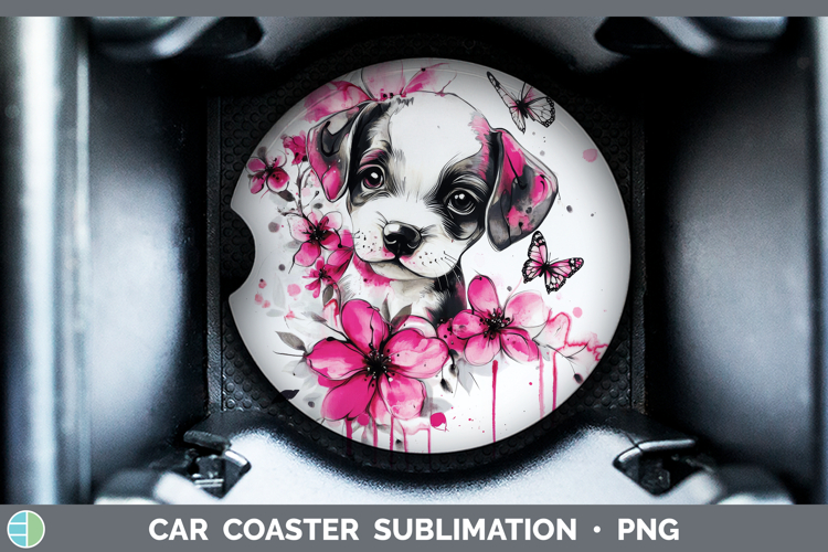 Animals Pink Drips Puppy Car Coaster Sublimation Designs