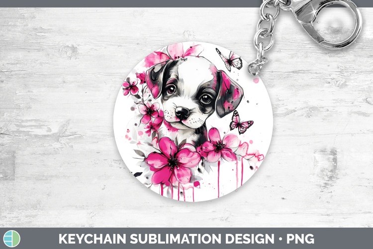 Animals Pink Drips Puppy Keychain Sublimation Keyring Design
