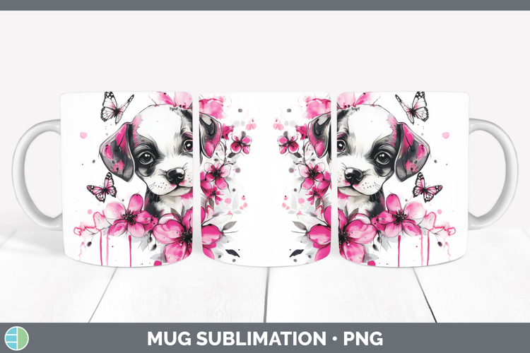 Animals Pink Drips Puppy Mug Wrap Sublimation Coffee Cup Des