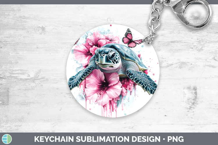 Animals Pink Drips Sea Turtle Keychain Sublimation Keyring D