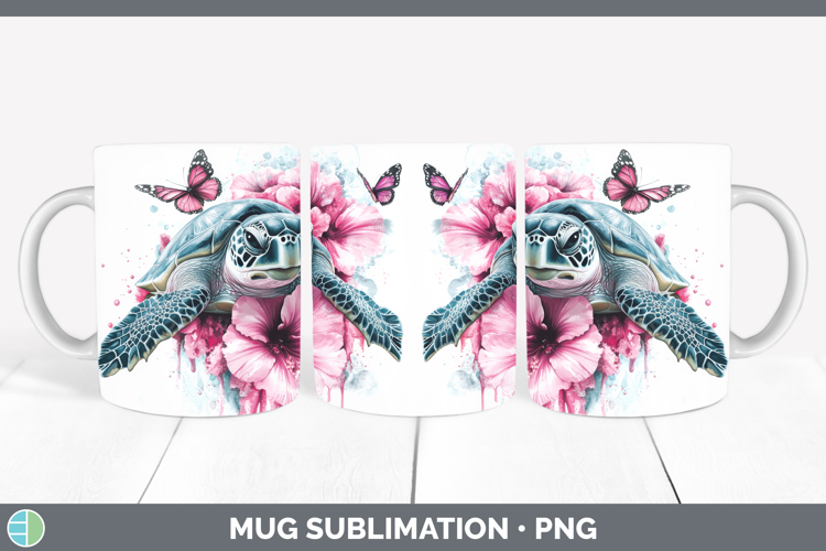 Animals Pink Drips Sea Turtle Mug Wrap Sublimation Coffee Cu