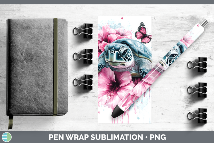 Animals Pink Drips Sea Turtle Pen Wrap Sublimation Pen Desig