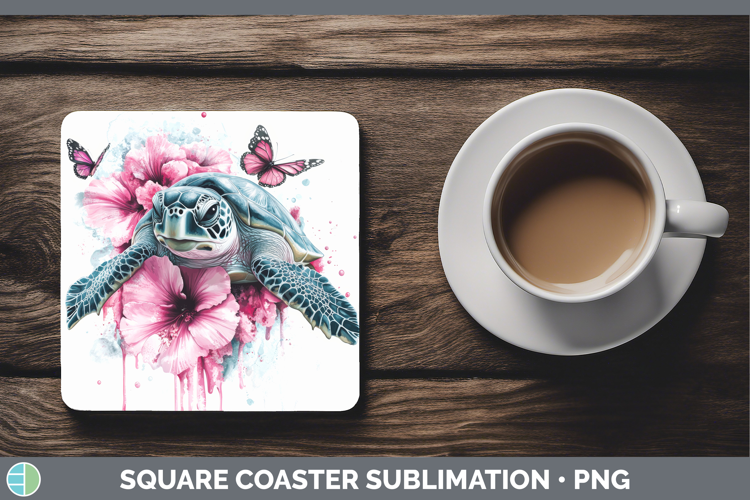 Animals Pink Drips Sea Turtle Square Coaster Sublimation Coa