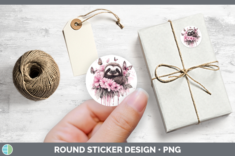 Animals Pink Drips Sloth Stickers | Round Labels Designs