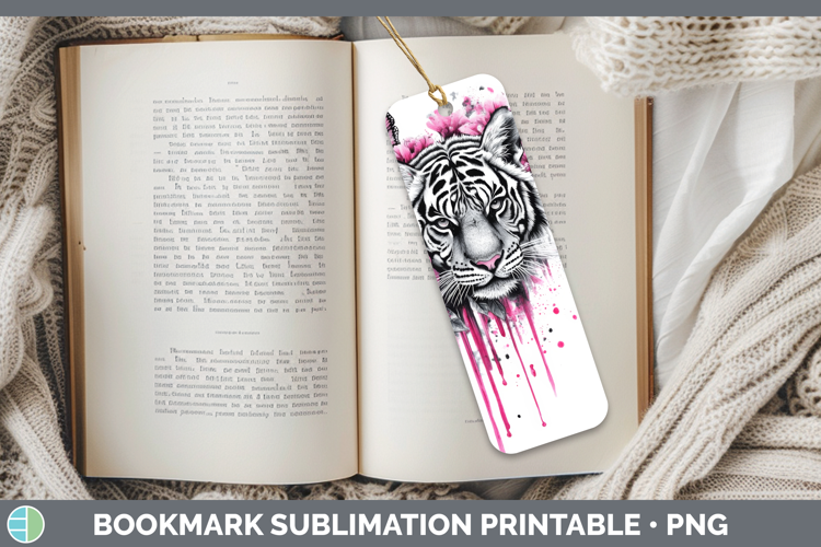 Animals Pink Drips Tiger Bookmark Sublimation Printable Desi