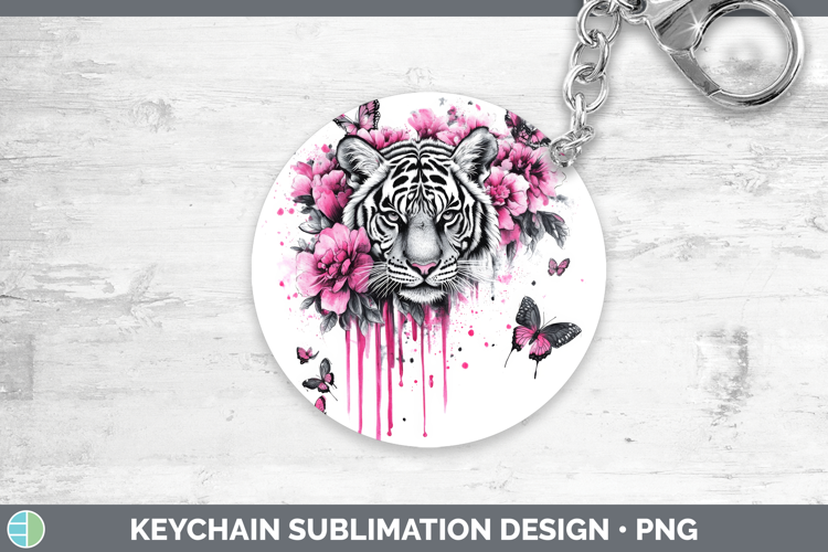Animals Pink Drips Tiger Keychain Sublimation Keyring Design