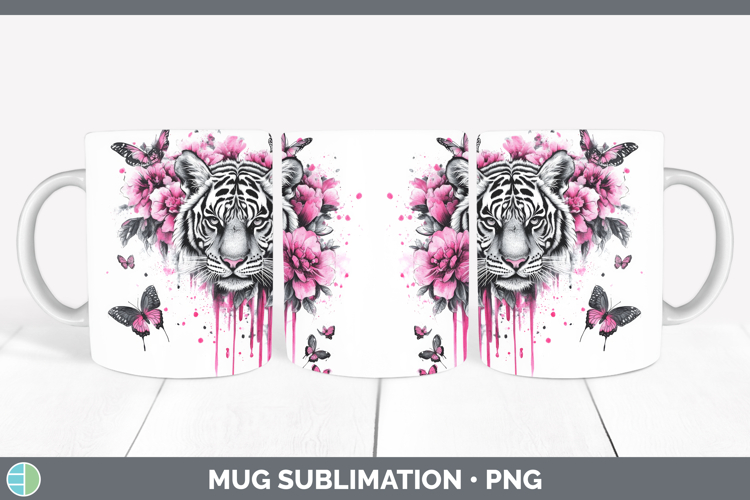 Animals Pink Drips Tiger Mug Wrap Sublimation Coffee Cup Des