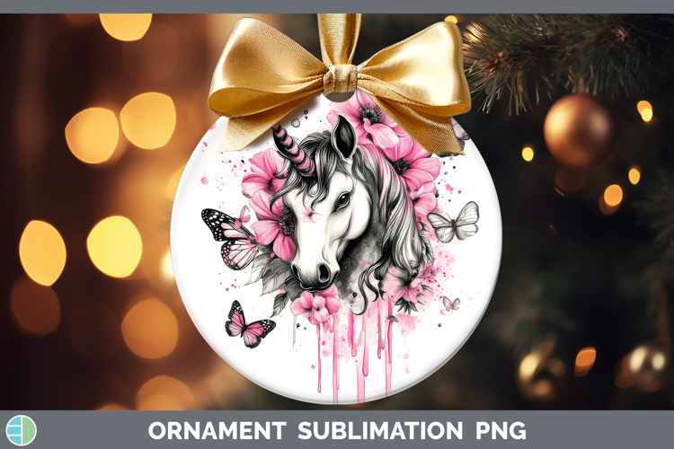 Animals Pink Drips Unicorn Ornament Sublimation Bauble Desig