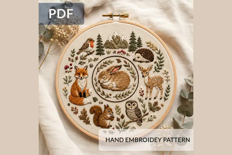 Woodland Animals Embroidery Pattern PDF Forest Hand Embroide