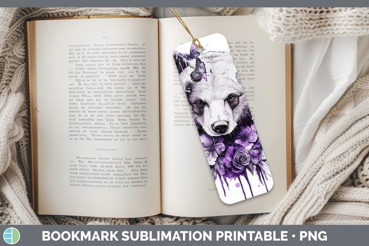 Animals Purple Drips Bear Bookmark Sublimation Printable Des