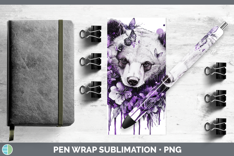 Animals Purple Drips Bear Pen Wrap Sublimation Pen Designs