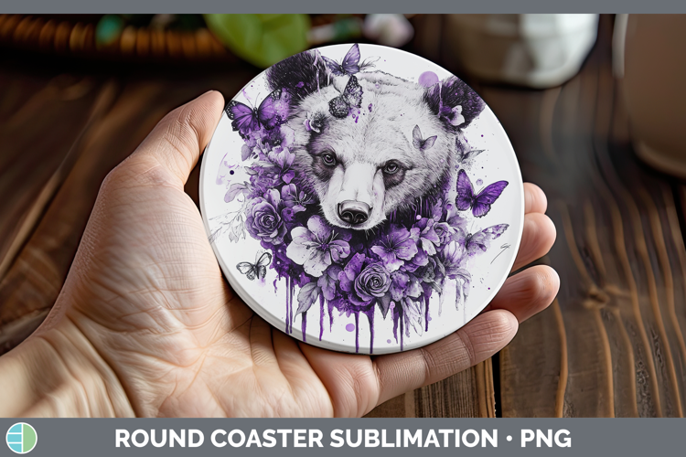 Animals Purple Drips Bear Round Coaster Sublimation Coaster