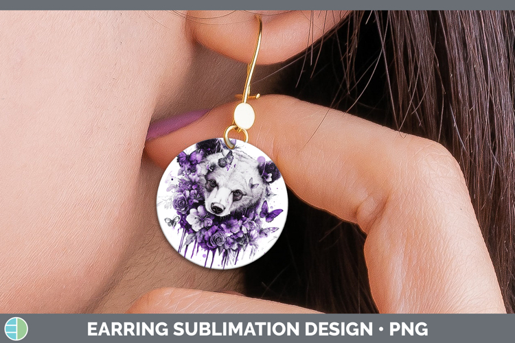 Animals Purple Drips Bear Round Earrings Sublimation Earring