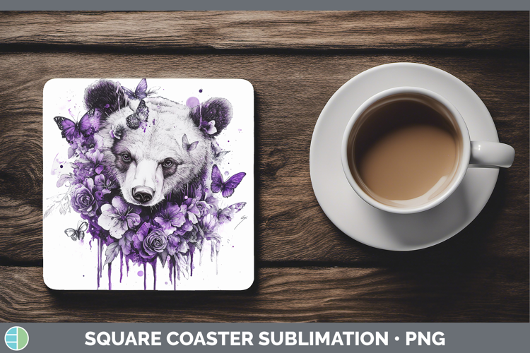 Animals Purple Drips Bear Square Coaster Sublimation Coaster