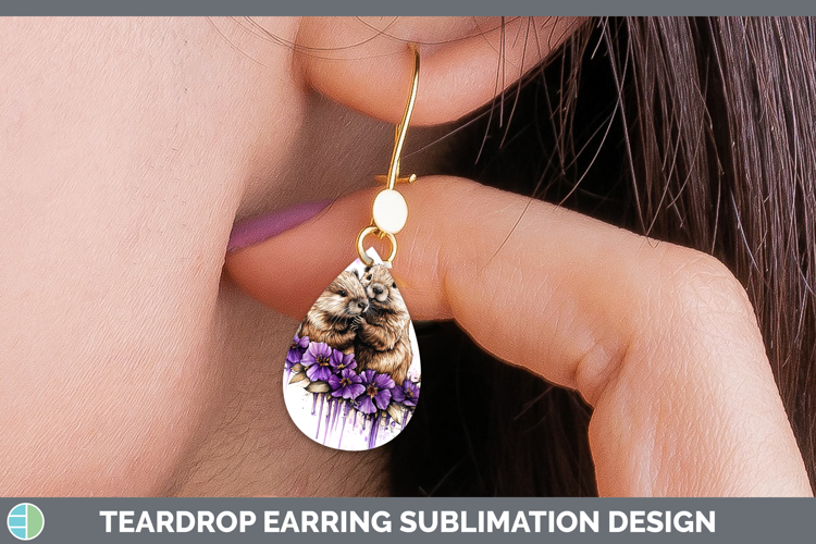 Animals Purple Drips Beaver Teardrop Earrings Sublimation Ea