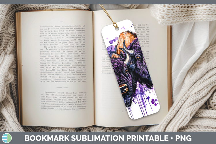Animals Purple Drips Bison Bookmark Sublimation Printable De