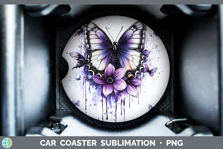 Animals Purple Drips Butterfly Car Coaster Sublimation Desi