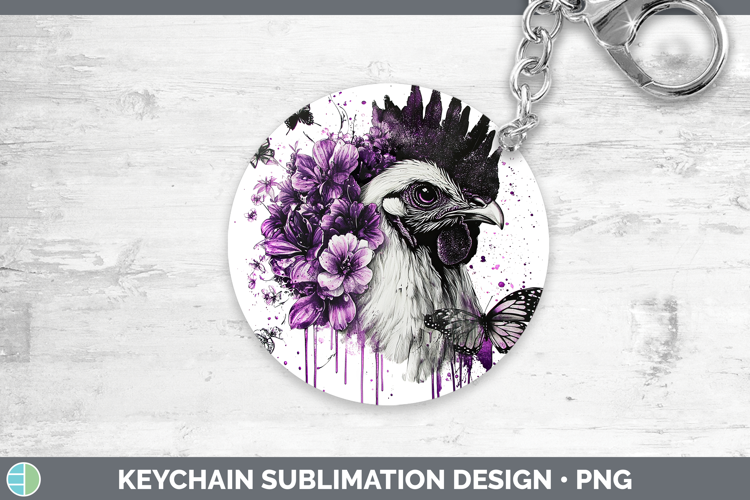 Animals Purple Drips Chicken Keychain Sublimation Keyring De