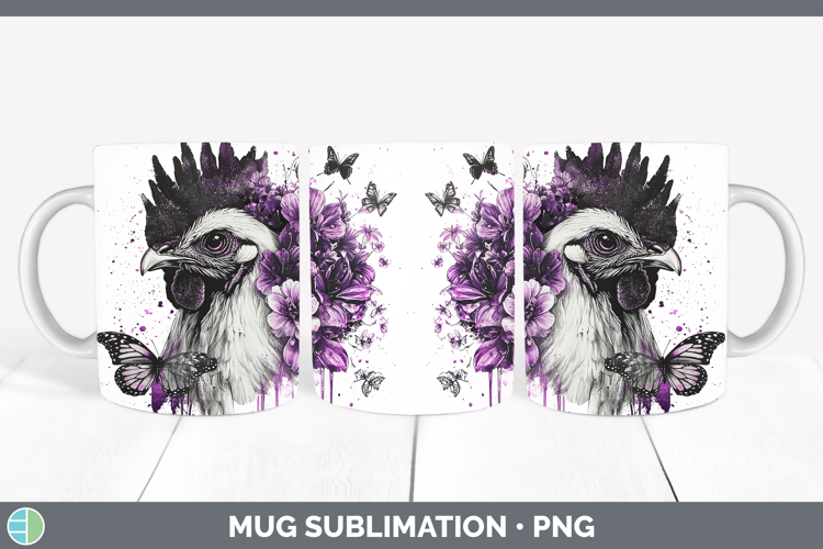 Animals Purple Drips Chicken Mug Wrap Sublimation Coffee Cup