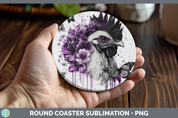 Animals Purple Drips Chicken Round Coaster Sublimation Coast