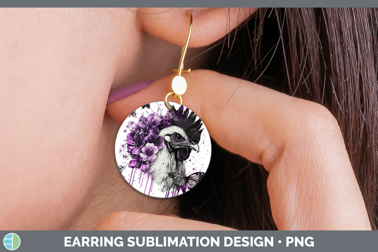 Animals Purple Drips Chicken Round Earrings Sublimation Earr