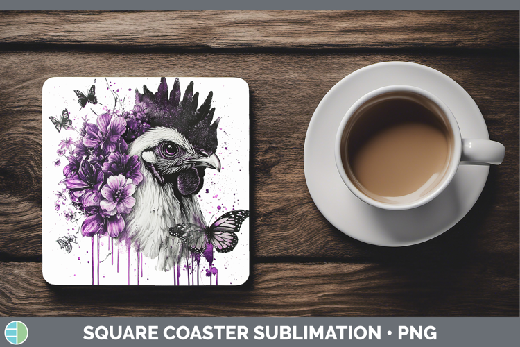 Animals Purple Drips Chicken Square Coaster Sublimation Coas