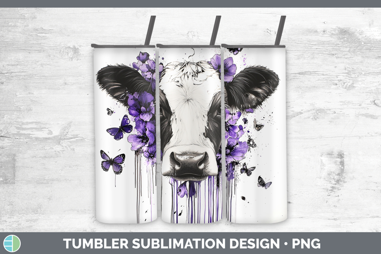 Animals Purple Drips Cow Tumbler Sublimation 20 oz Skinny Tu