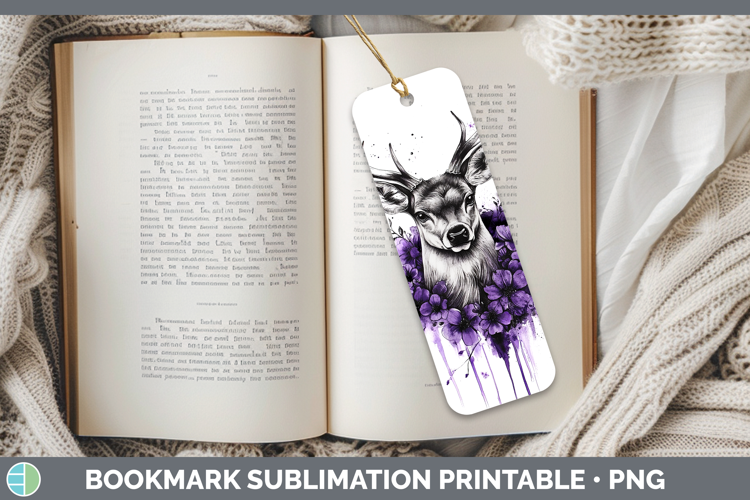 Animals Purple Drips Deer Bookmark Sublimation Printable Des