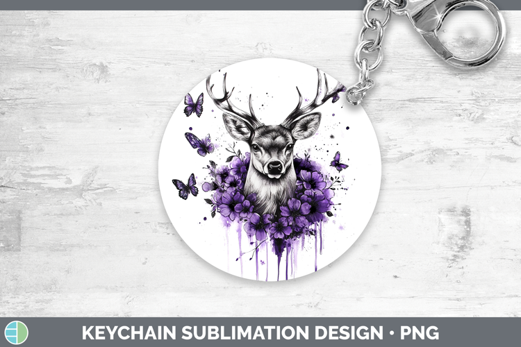 Animals Purple Drips Deer Keychain Sublimation Keyring Desig