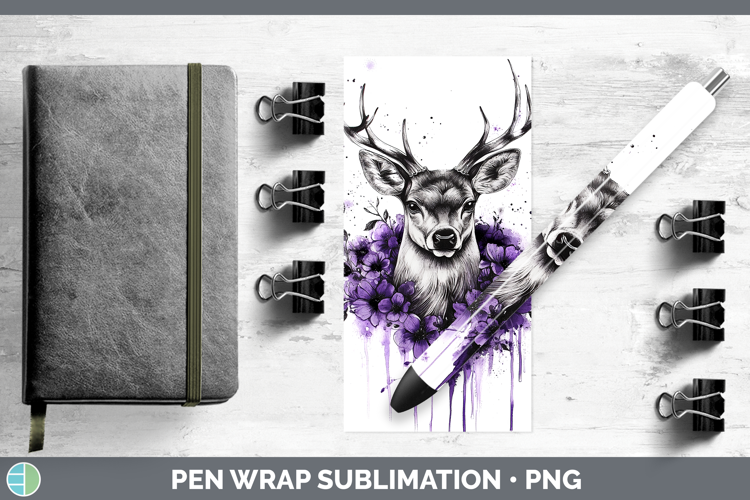 Animals Purple Drips Deer Pen Wrap Sublimation Pen Designs