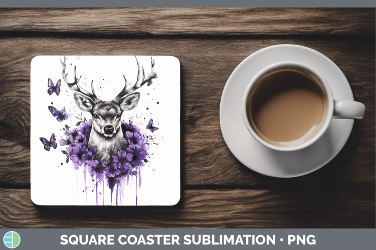 Animals Purple Drips Deer Square Coaster Sublimation Coaster