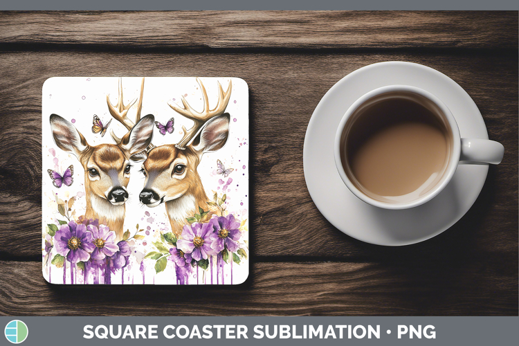 Animals Purple Drips Deer Square Coaster Sublimation Coaster