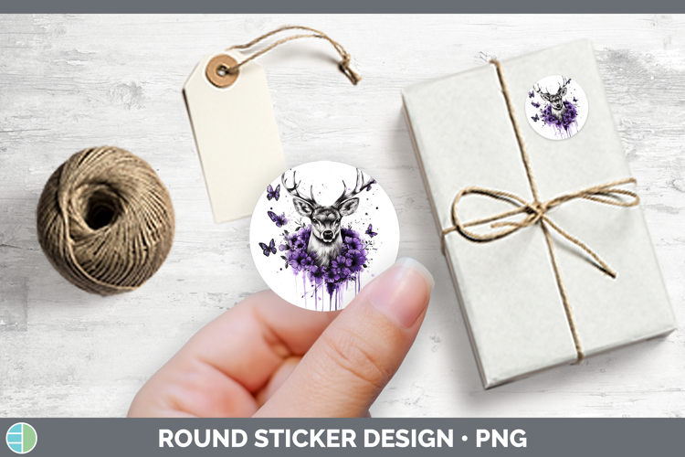 Animals Purple Drips Deer Stickers | Round Labels Designs