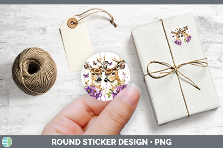 Animals Purple Drips Deer Stickers | Round Labels Designs