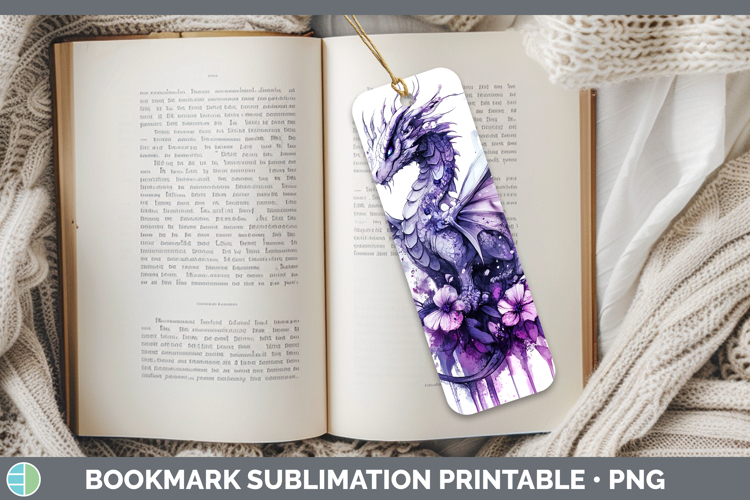 Animals Purple Drips Dragon Bookmark Sublimation Printable D