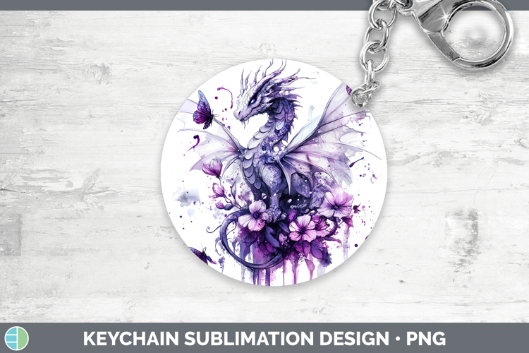 Animals Purple Drips Dragon Keychain Sublimation Keyring Des
