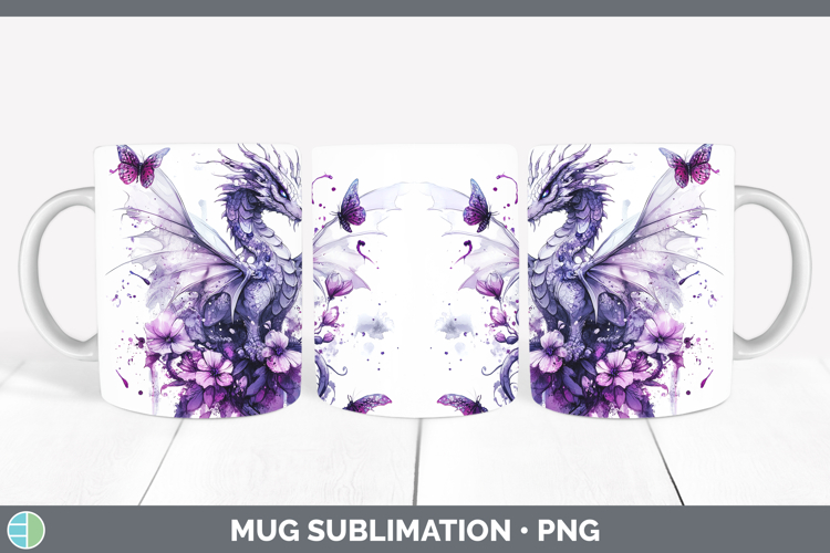 Animals Purple Drips Dragon Mug Wrap Sublimation Coffee Cup