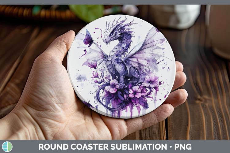 Animals Purple Drips Dragon Round Coaster Sublimation Coaste