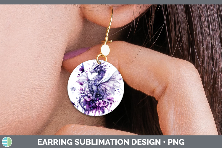 Animals Purple Drips Dragon Round Earrings Sublimation Earri