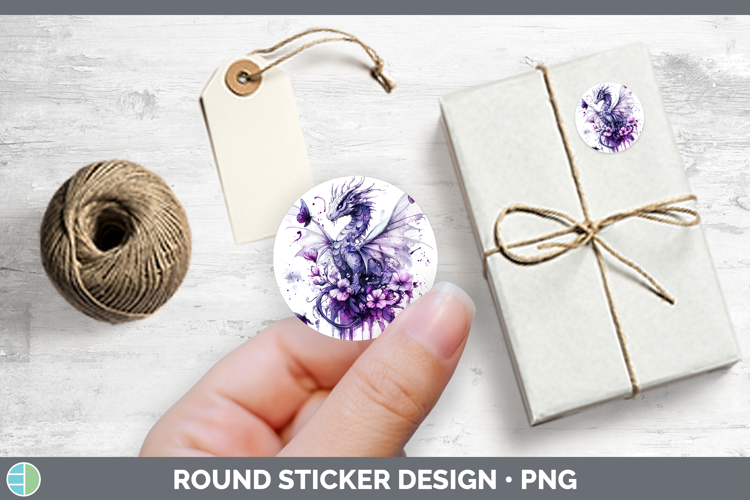 Animals Purple Drips Dragon Stickers | Round Labels Designs