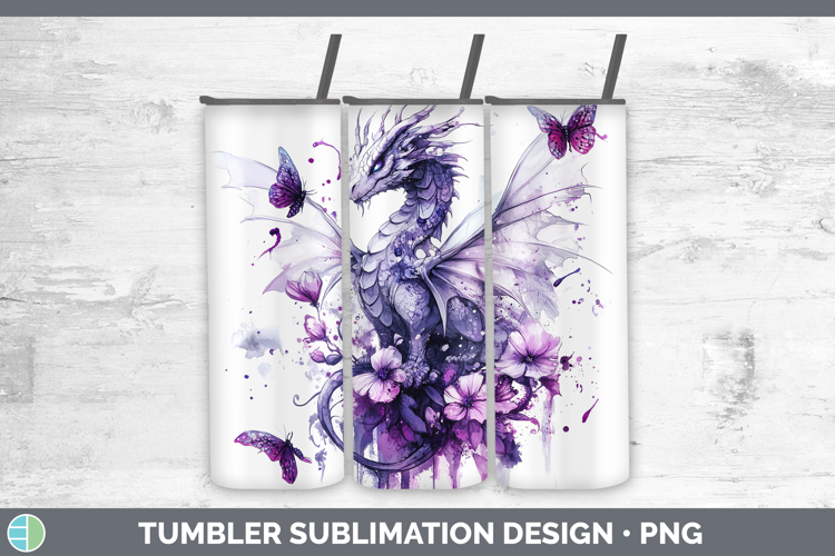 Animals Purple Drips Dragon Tumbler Sublimation 20 oz Skinny