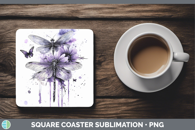 Animals Purple Drips Dragonfly Square Coaster Sublimation Co