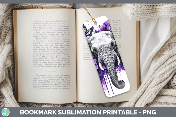 Animals Purple Drips Elephant Bookmark Sublimation Printable