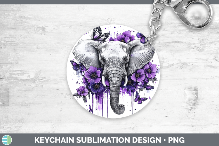 Animals Purple Drips Elephant Keychain Sublimation Keyring D
