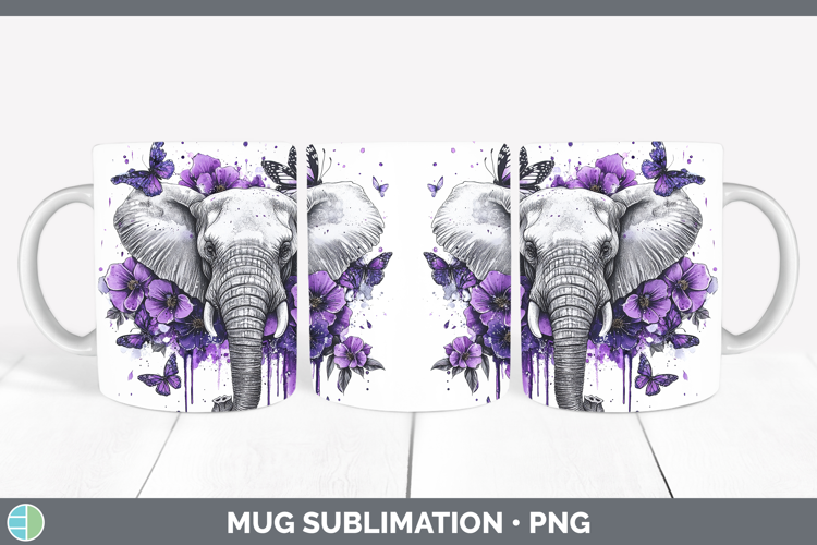 Animals Purple Drips Elephant Mug Wrap Sublimation Coffee Cu