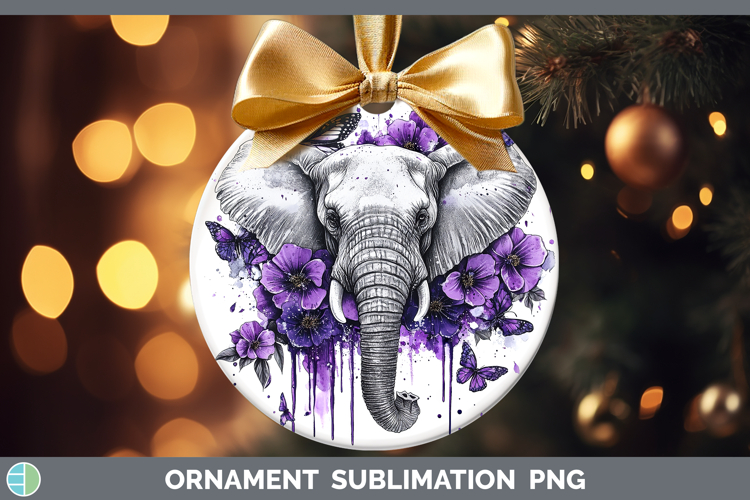 Animals Purple Drips Elephant Ornament Sublimation Bauble De