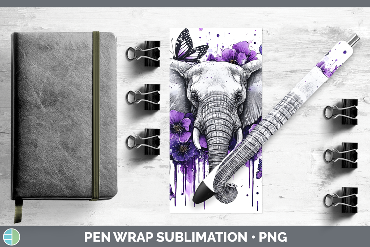Animals Purple Drips Elephant Pen Wrap Sublimation Pen Desig