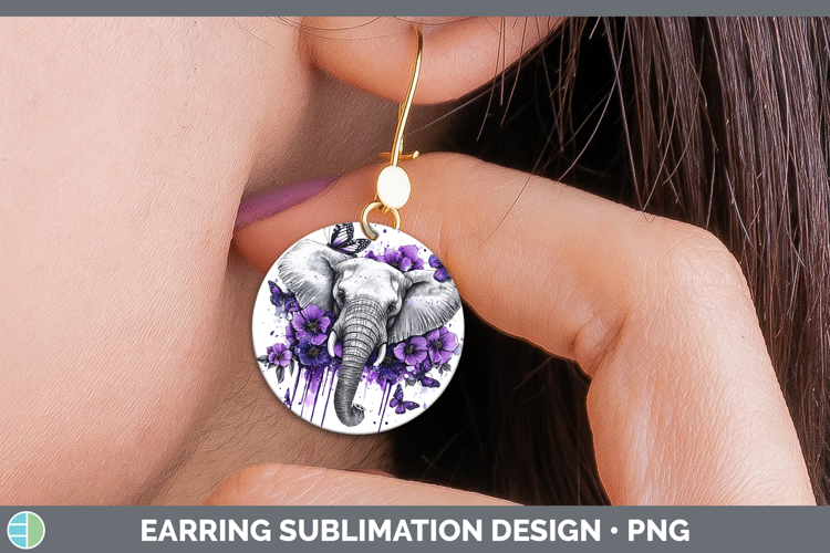 Animals Purple Drips Elephant Round Earrings Sublimation Ear